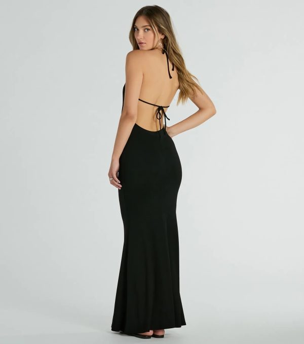Simple Slay Halter Cowl Neck Ribbed Knit Maxi Dress - Image 2