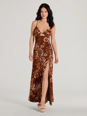 Paradise Pick V-Neck Cutout Tropical Maxi Dress