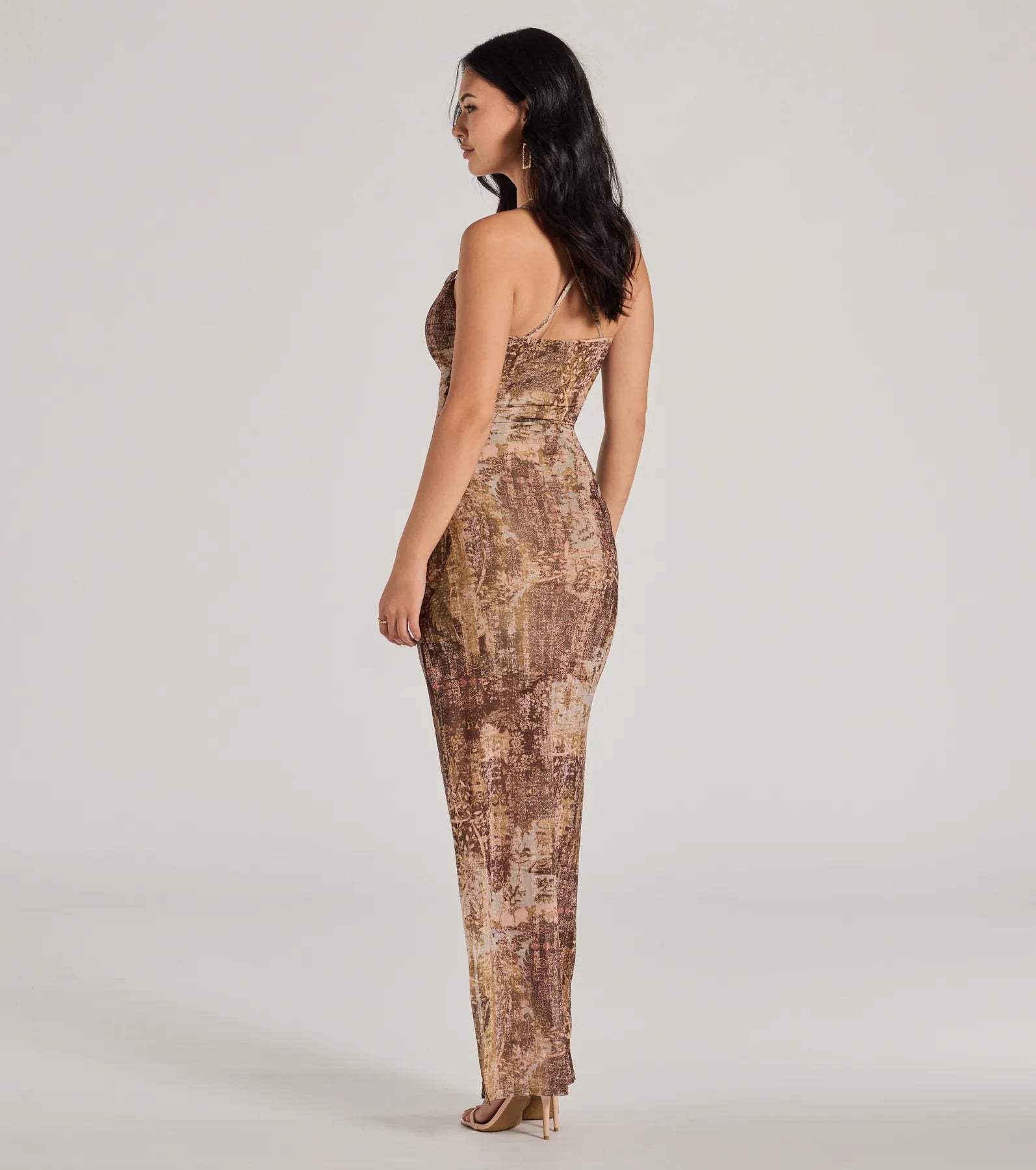 Perfect Style Cowl Neck Slit Paisley Maxi Dress - Image 2