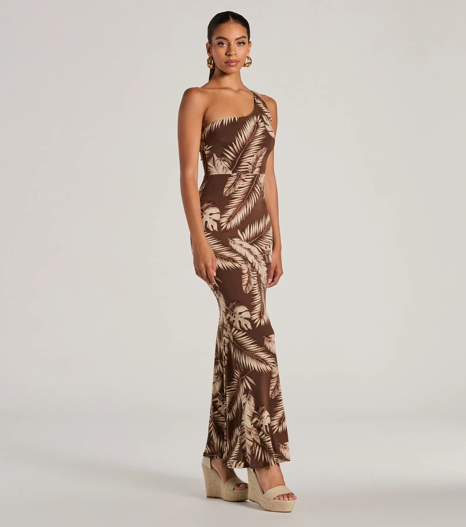 Out Of Office One Shoulder Tropical Maxi Dress - Image 4
