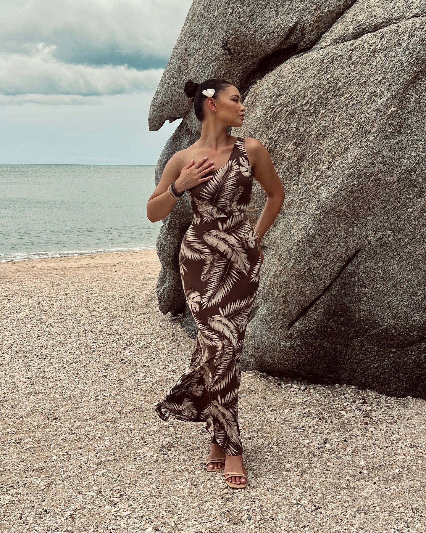 Out Of Office One Shoulder Tropical Maxi Dress - Image 5