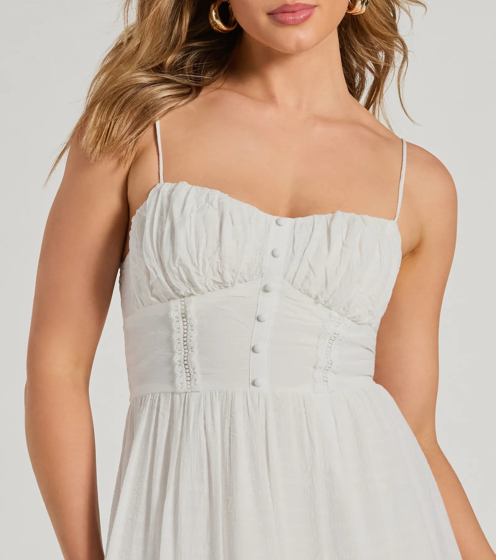 Feel The Romance Sweetheart Button Lace Trim Maxi Dress - Image 3