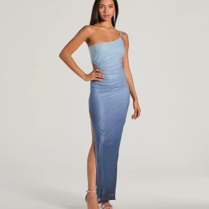 Special Stunner One-Shoulder Cutout Ombre Maxi Dress