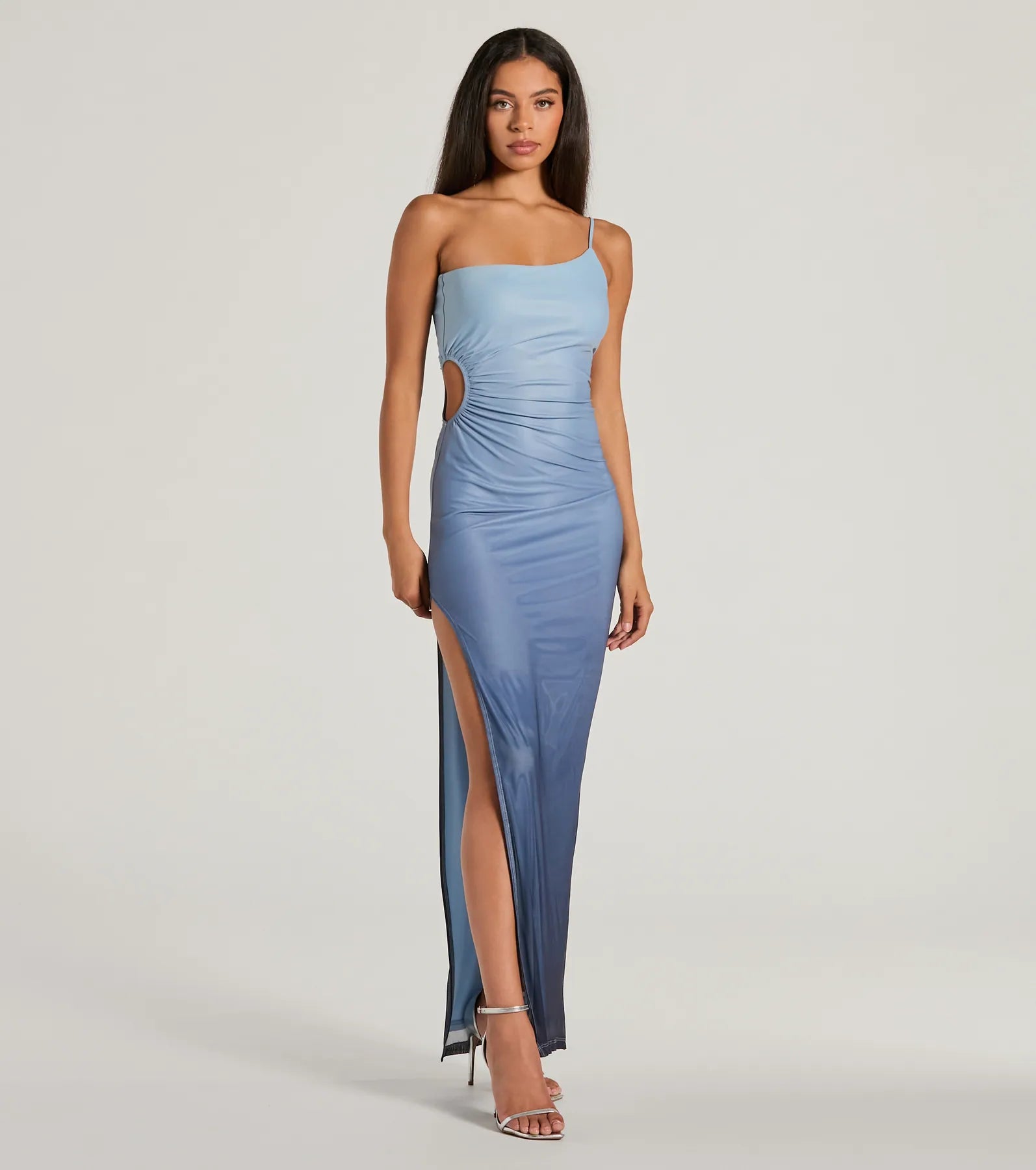 Special Stunner One-Shoulder Cutout Ombre Maxi Dress - Image 4