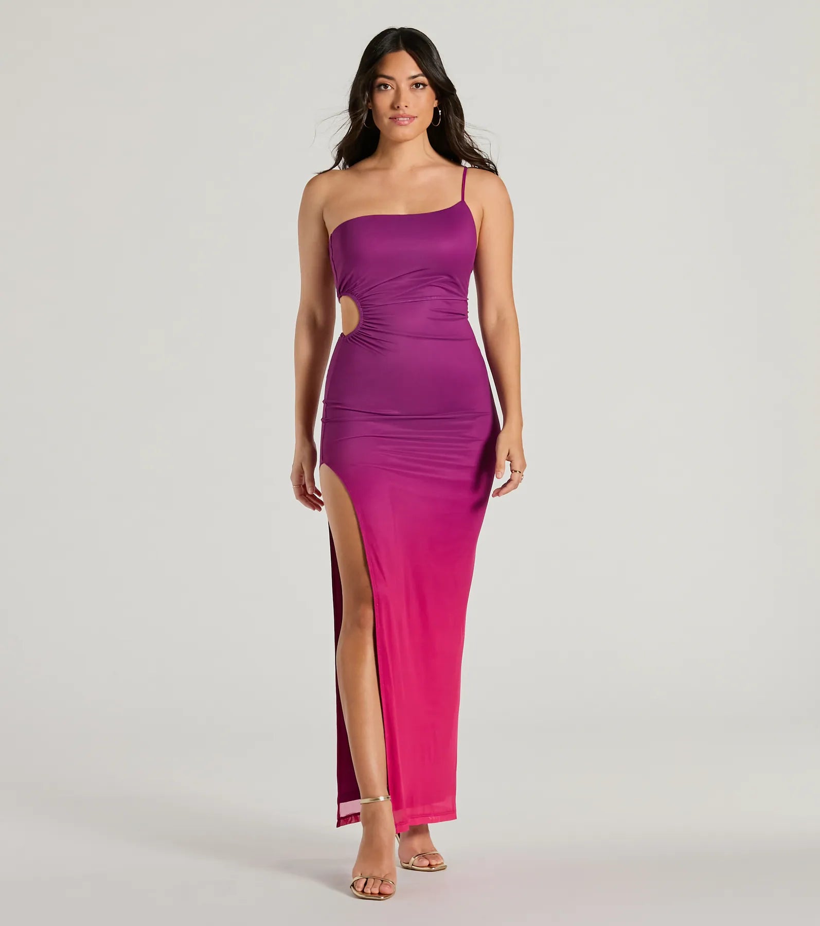 Special Stunner One-Shoulder Cutout Ombre Maxi Dress - Image 5