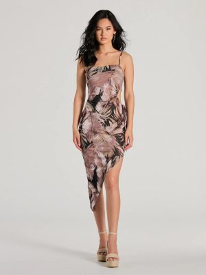 Getaway Bound Cutout Tropical Mesh Midi Dress