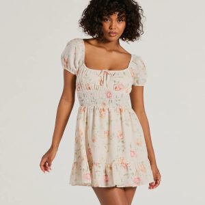 Sure To Love Floral Woven Puff-Sleeve Skater Dress