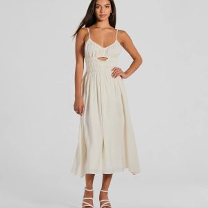 Best Feeling Scoop Neck Cutout A-Line Midi Dress