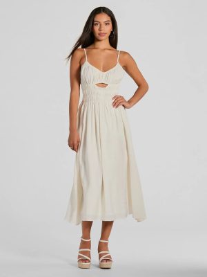 Best Feeling Scoop Neck Cutout A-Line Midi Dress