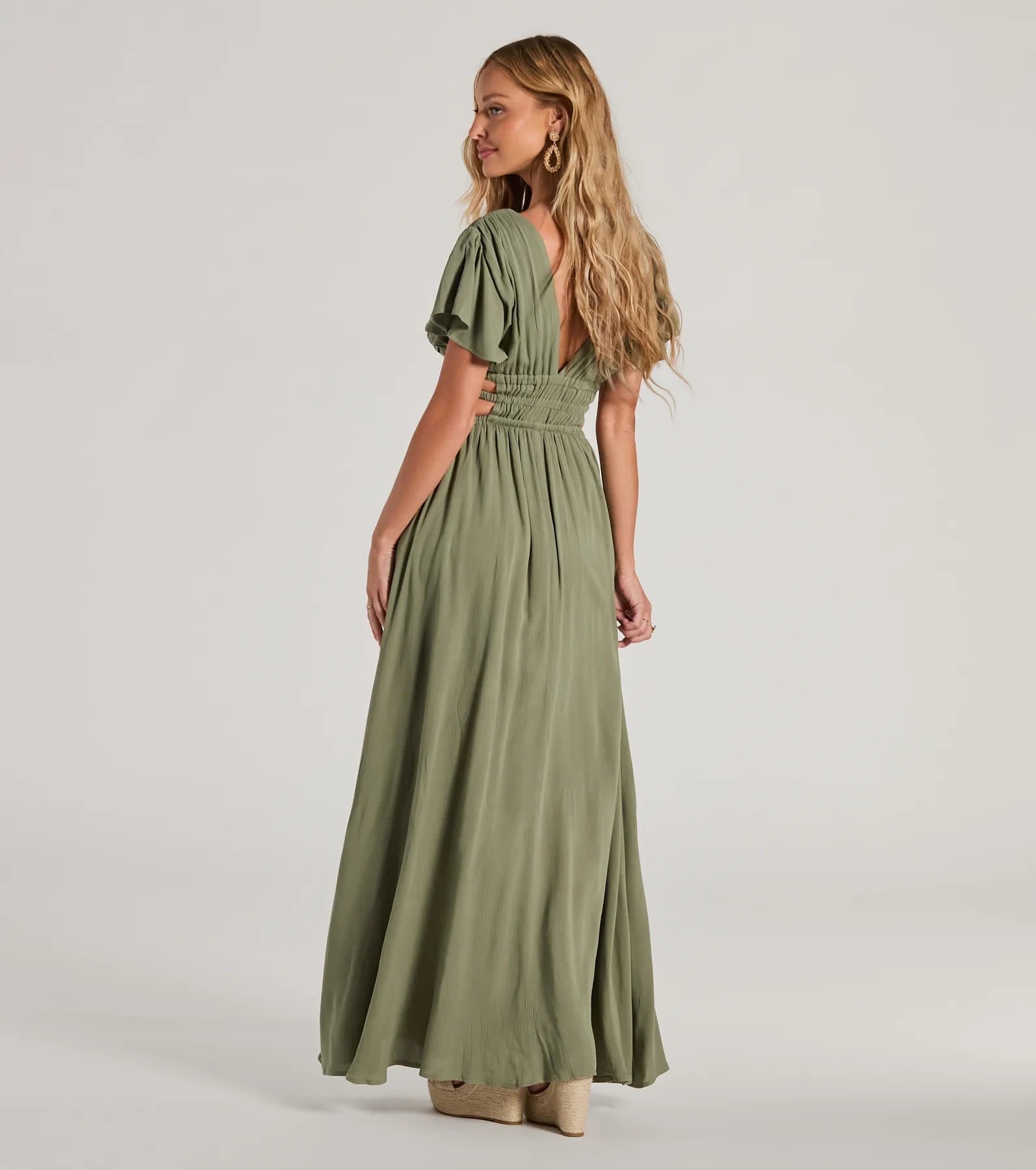 Make Hearts Flutter Short Sleeve Cutout Maxi Dress - Image 2