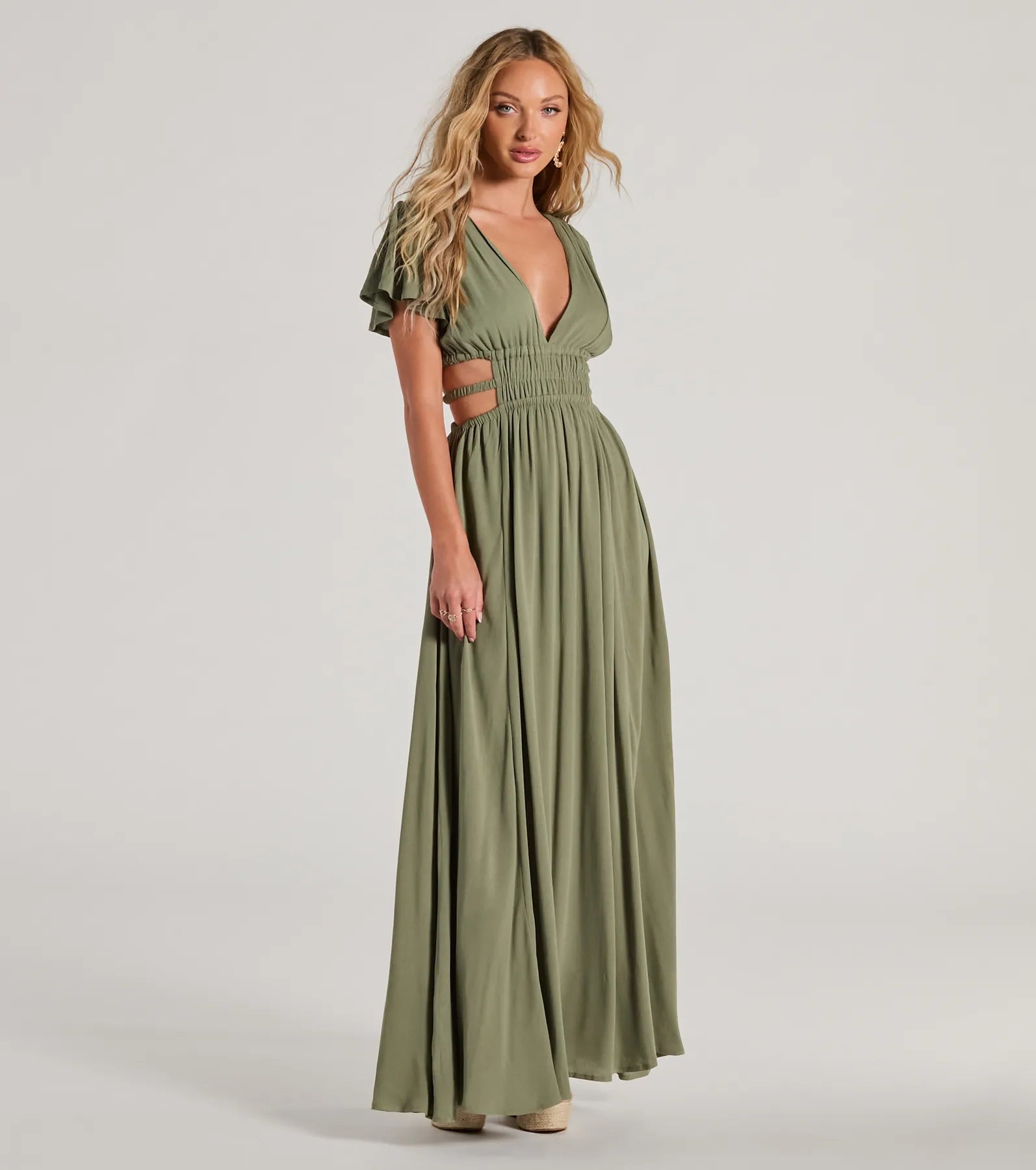 Make Hearts Flutter Short Sleeve Cutout Maxi Dress - Image 4