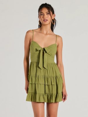 Charming Allure Tie-Front Ruffled Skater Dress