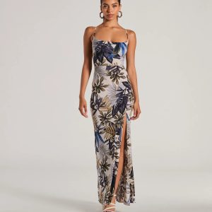 Summer Vacay Lace-Up Tropical Maxi Dress