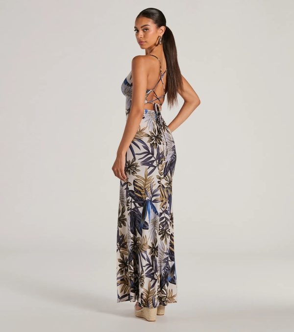 Summer Vacay Lace-Up Tropical Maxi Dress - Image 2