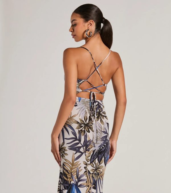 Summer Vacay Lace-Up Tropical Maxi Dress - Image 4