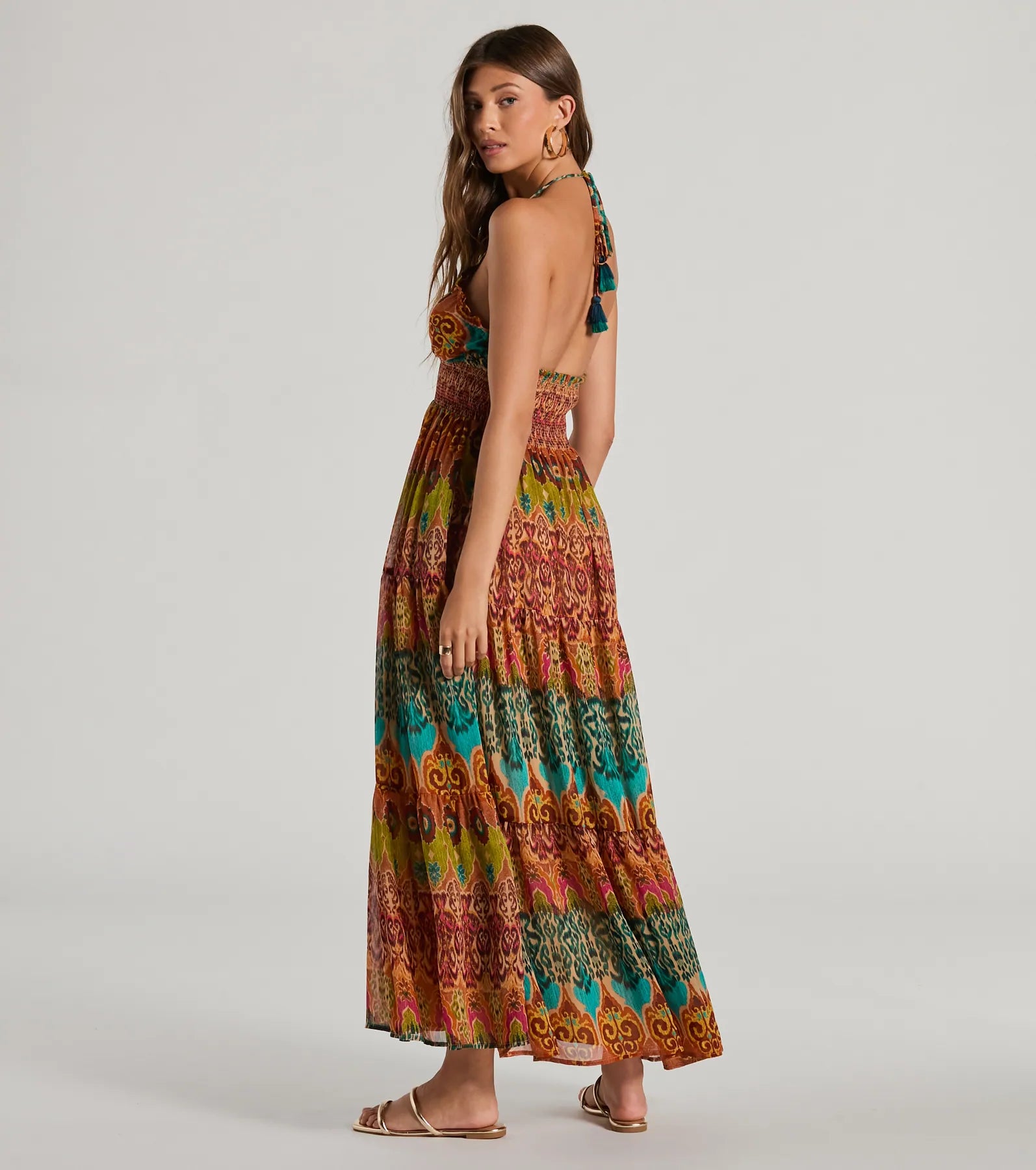 Summer Dreams Halter V-Neck Boho Chiffon Maxi Dress - Image 2