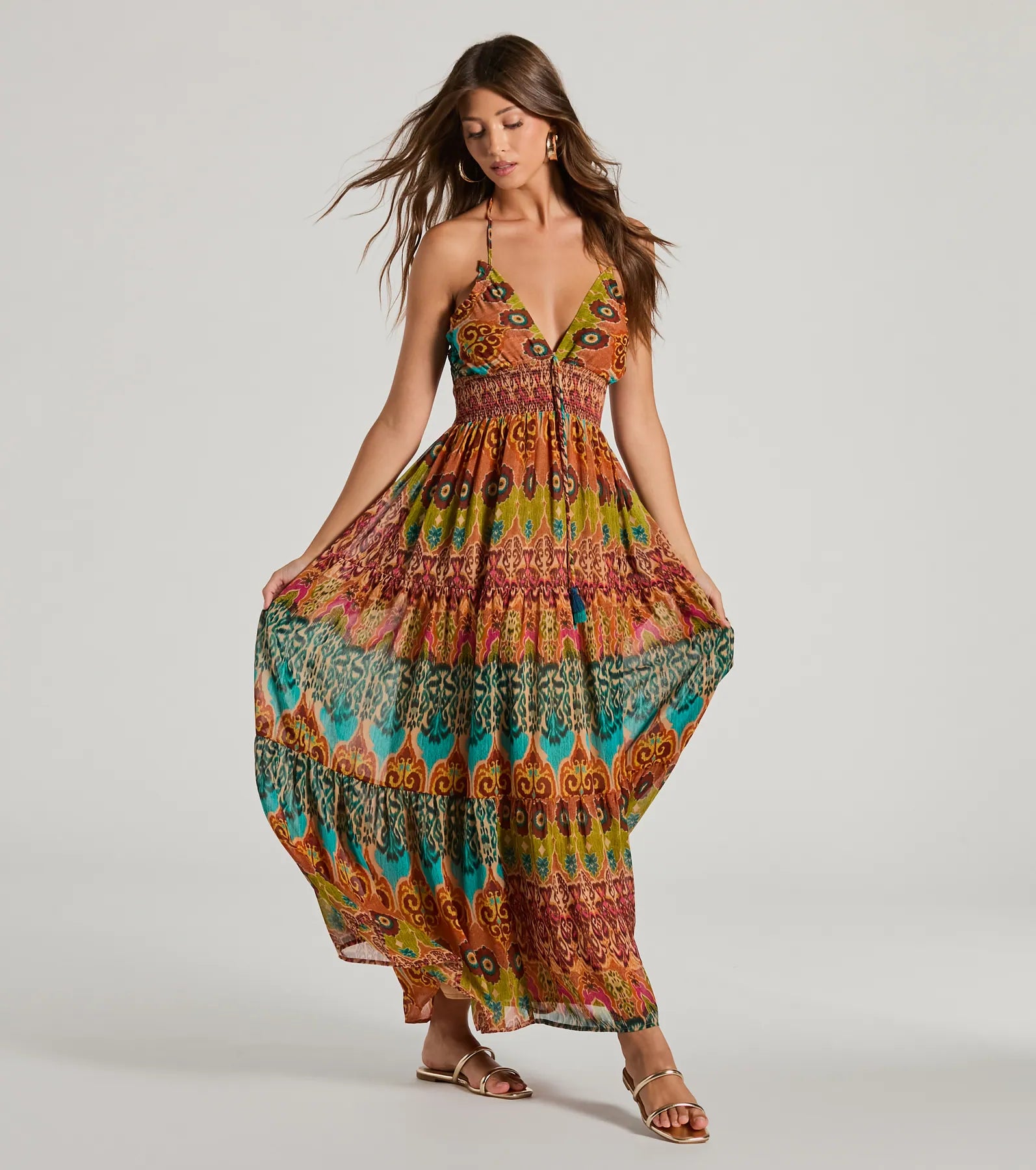 Summer Dreams Halter V-Neck Boho Chiffon Maxi Dress - Image 4