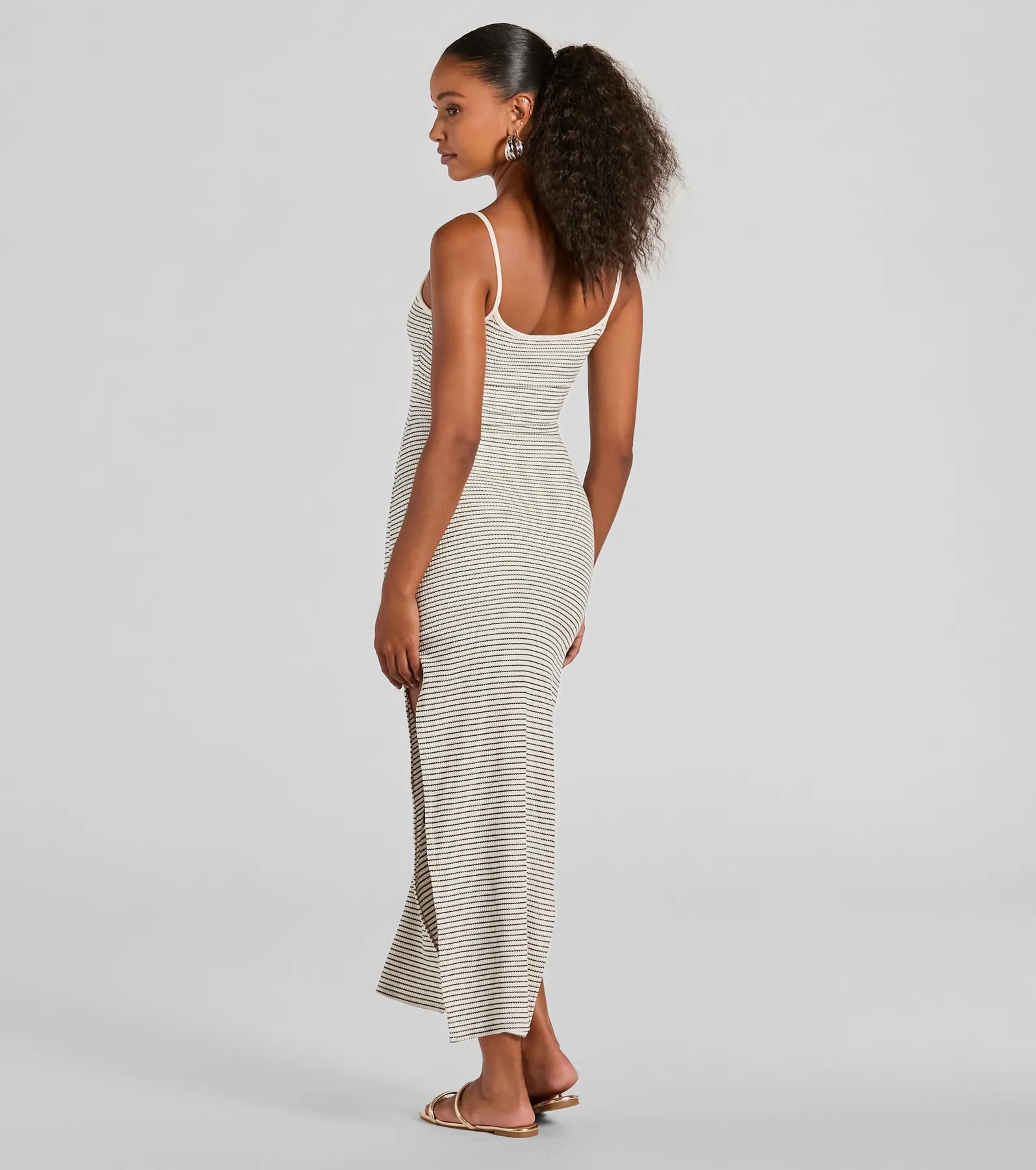 Weekend Vibes High Slit Striped Knit Maxi Dress - Image 2