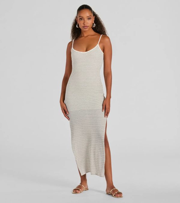 Weekend Vibes High Slit Striped Knit Maxi Dress - Image 4
