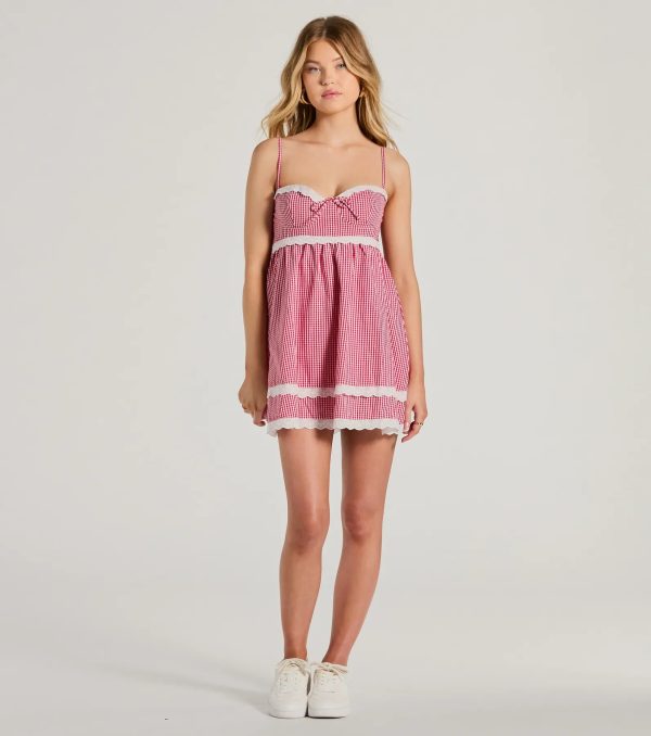 Life's A Picnic Sweetheart Lace Gingham Mini Dress - Image 5
