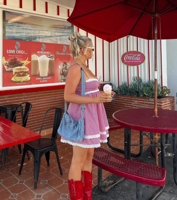 Life's A Picnic Sweetheart Lace Gingham Mini Dress - Image 8