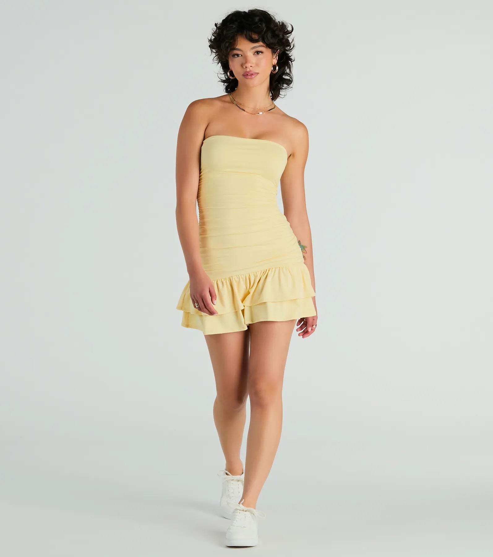 Here Comes The Sun Strapless Ruffled Mini Dress - Image 3