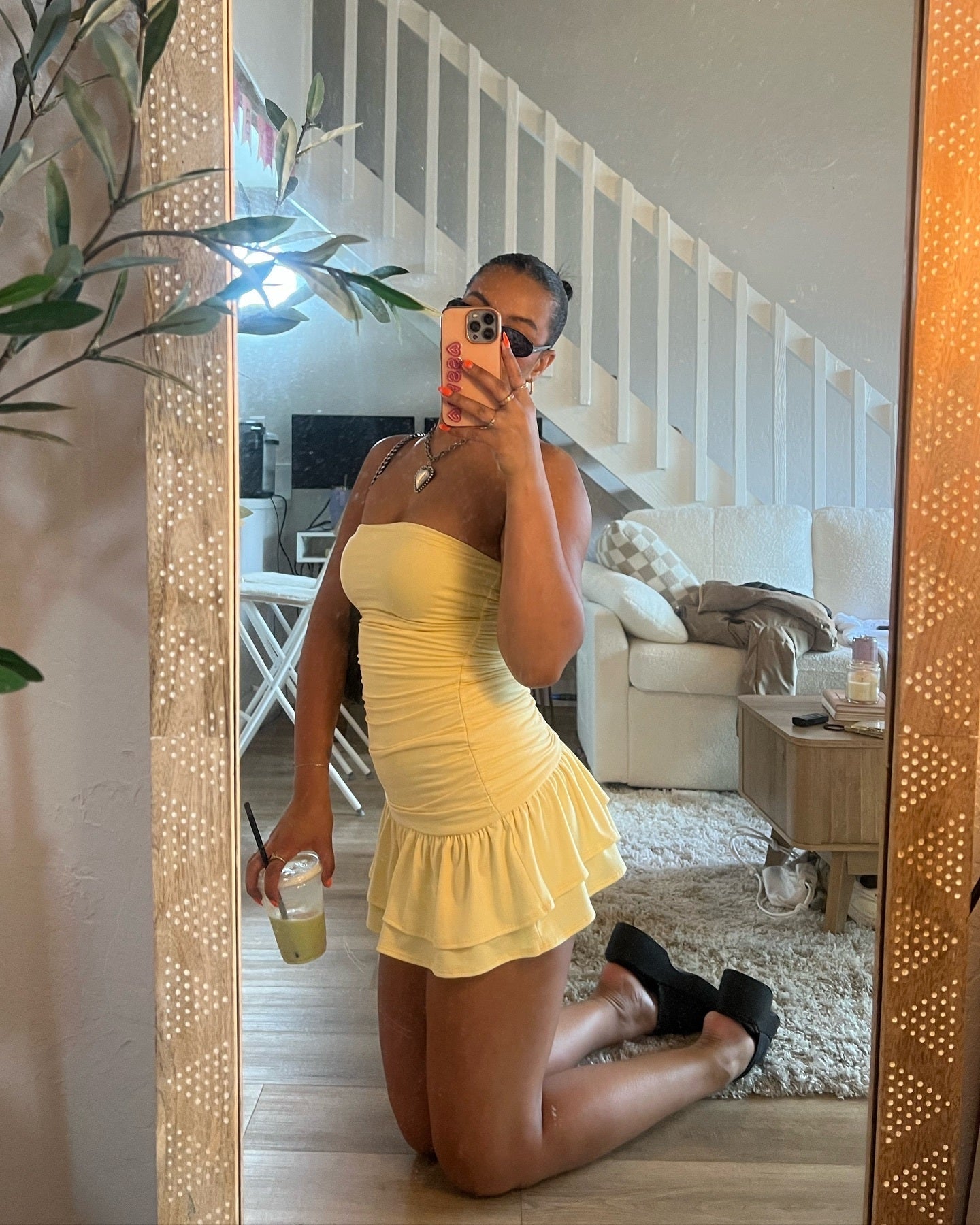 Here Comes The Sun Strapless Ruffled Mini Dress - Image 5