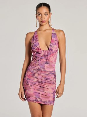 So Iconic Abstract Print Ruched Mini Dress