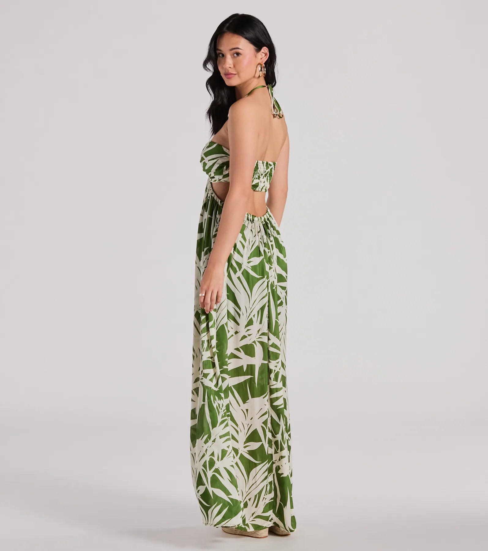 Bright Beauty Halter Cutout Tropical Maxi Dress - Image 2