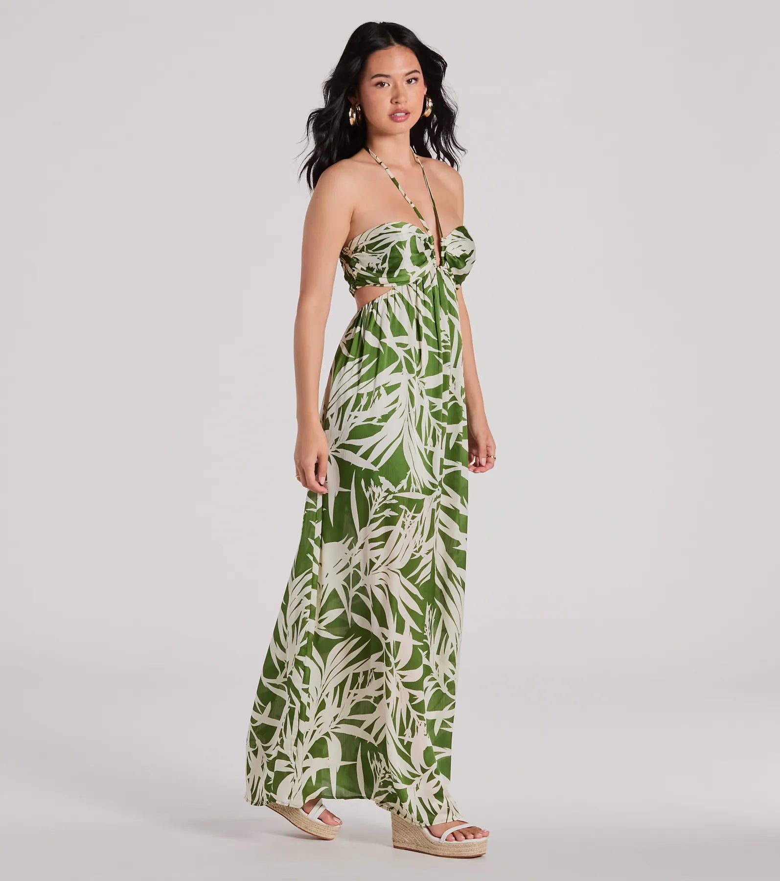 Bright Beauty Halter Cutout Tropical Maxi Dress - Image 4