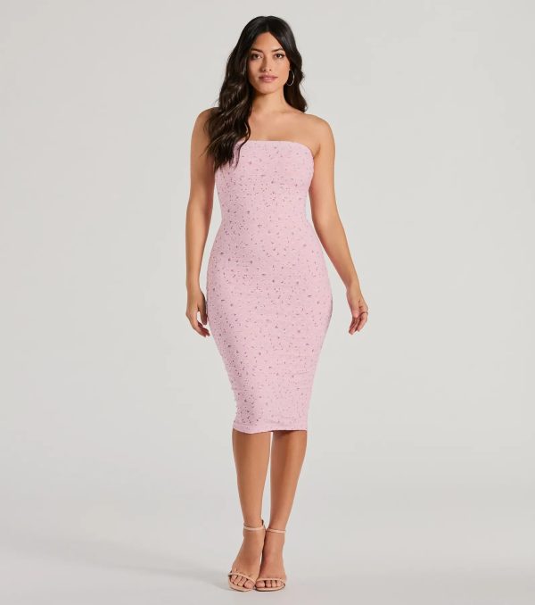 Sweetest Allure Strapless Floral Eyelet Knit Midi Dress - Image 6