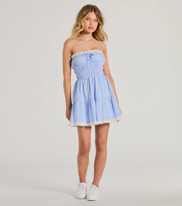 Cheerful Cutie Strapless Gingham Skater Dress - Image 3