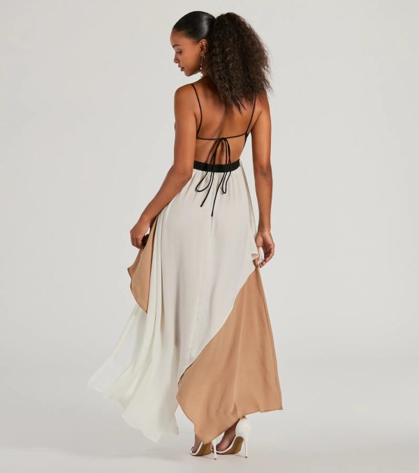 Chic Passion V-Neck Color Block Maxi Dress - Image 2