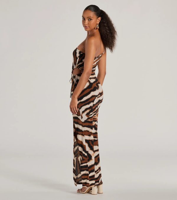 A Little Wild One-Shoulder Zebra Print Maxi Dress - Image 2