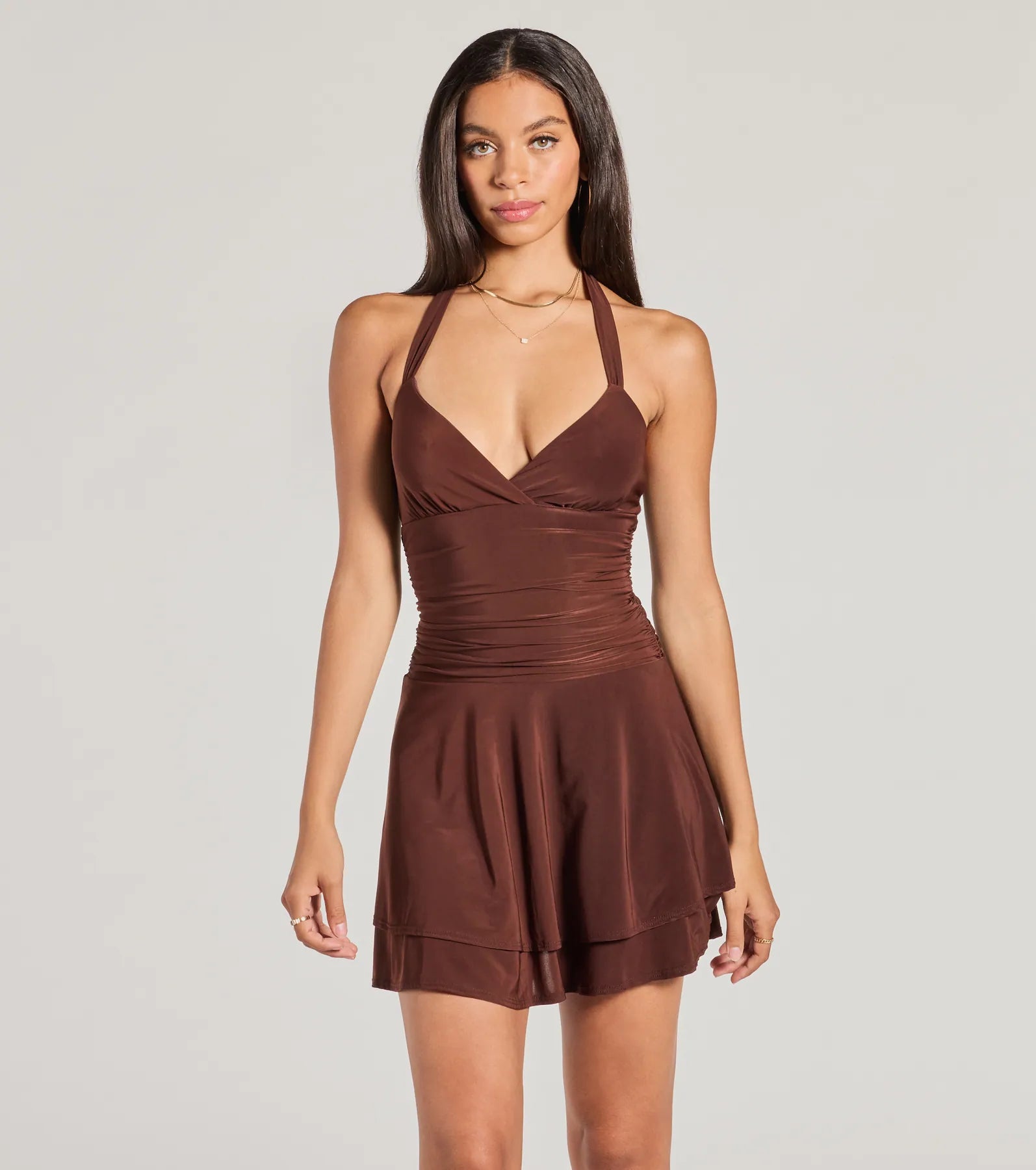 Sassy Style Ruched Knit Halter Skater Dress - Image 2