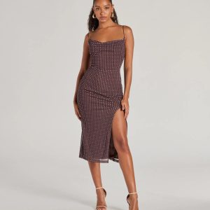 Class Act Cowl Neck Polka Dot Midi Dress