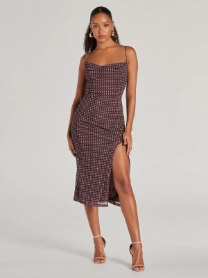 Class Act Cowl Neck Polka Dot Midi Dress