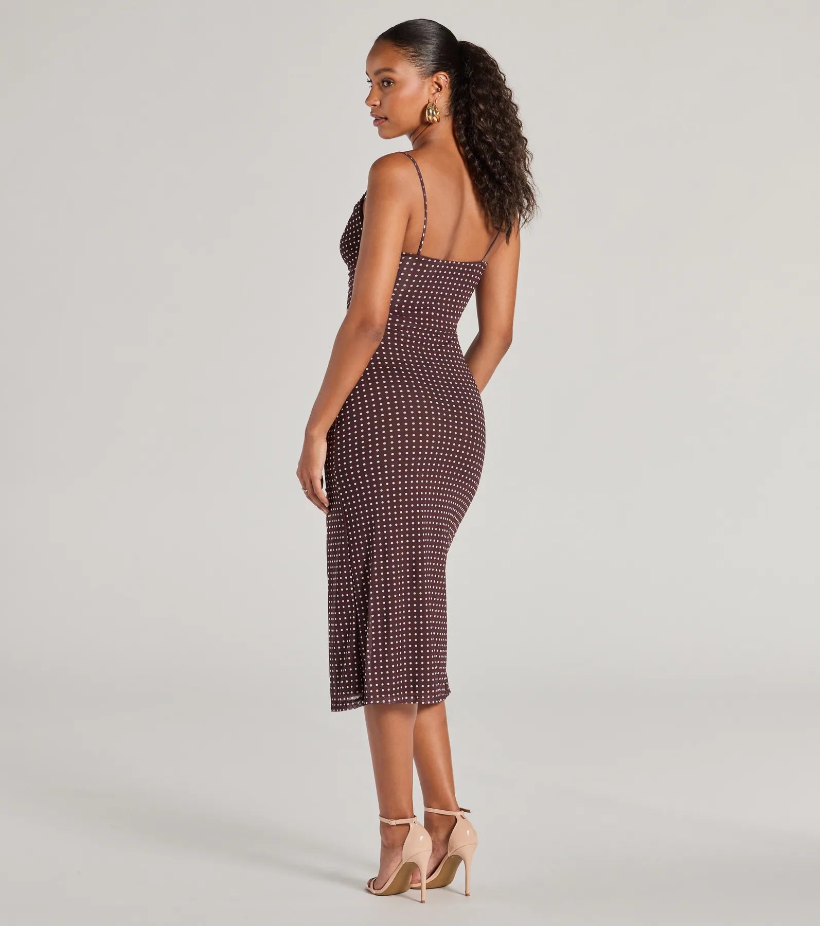 Class Act Cowl Neck Polka Dot Midi Dress - Image 2