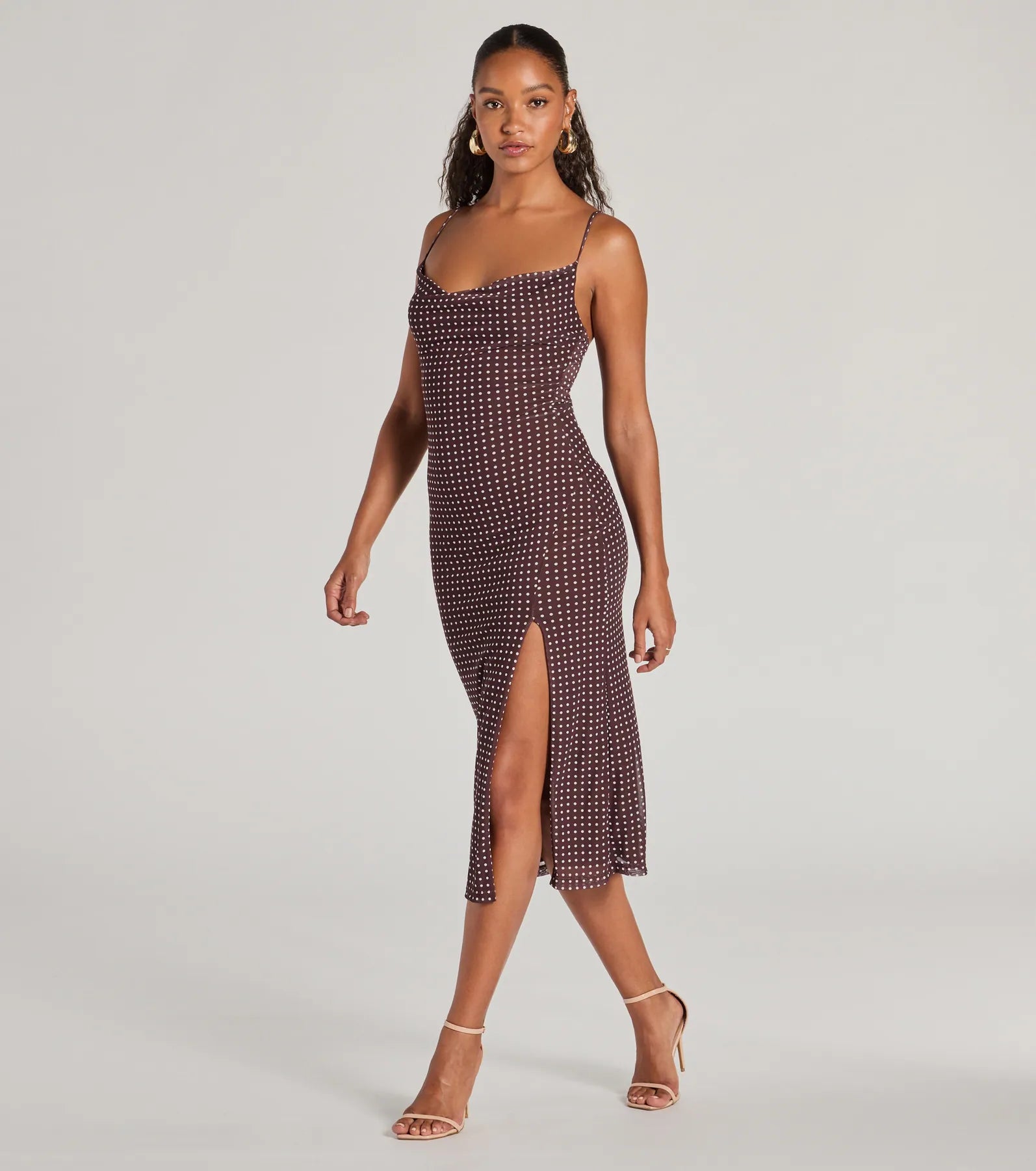 Class Act Cowl Neck Polka Dot Midi Dress - Image 4