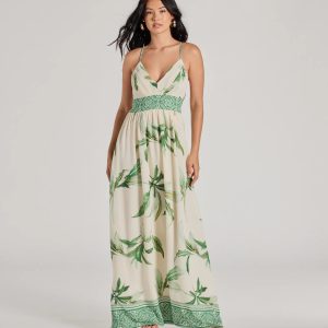 Fiji Feeling Sleeveless Lace-Up Tropical Maxi Dress