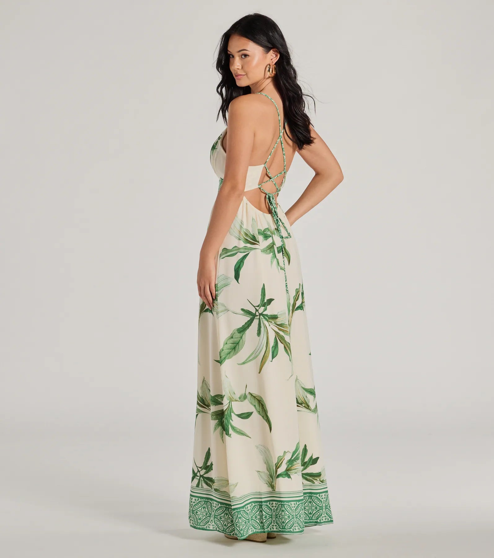Fiji Feeling Sleeveless Lace-Up Tropical Maxi Dress - Image 2