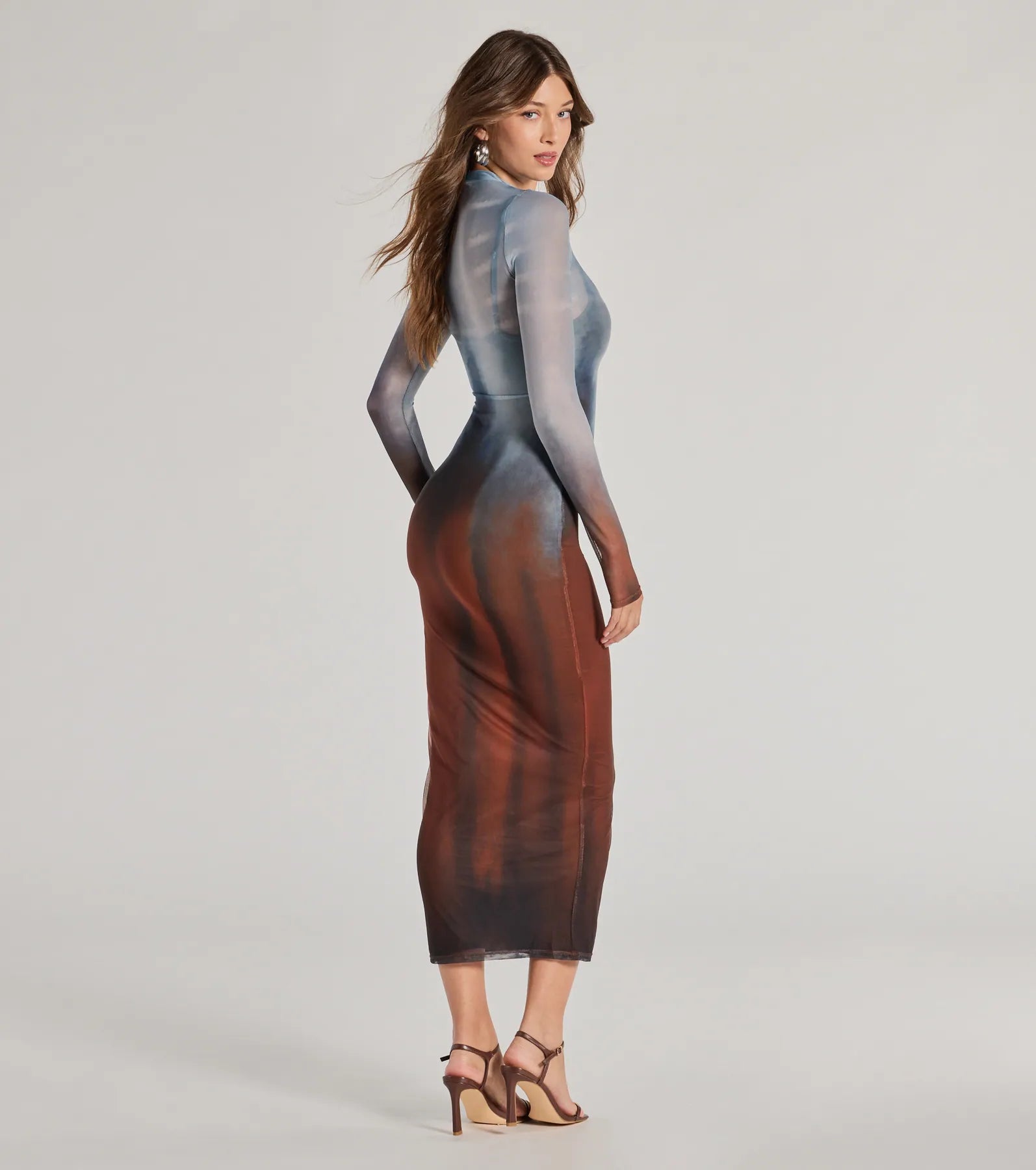Sultry Silhouette Abstract Print Mesh Midi Dress - Image 2