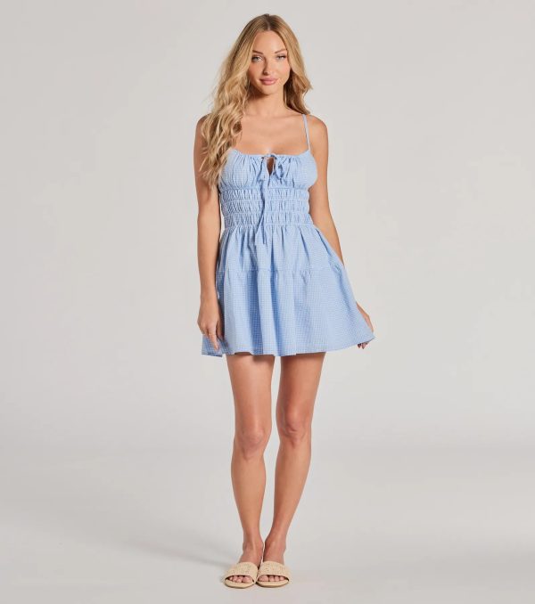 Major Sweetheart Smocked Gingham Cotton Skater Dress - Image 3