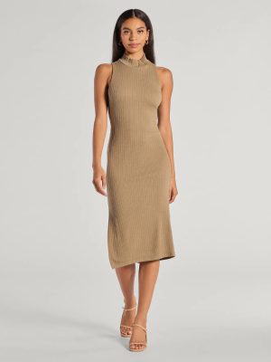 She's Stylish Mock Neck Cable Knit Midi Dress