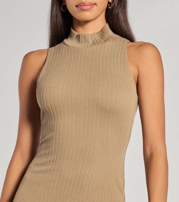 She's Stylish Mock Neck Cable Knit Midi Dress - Image 3