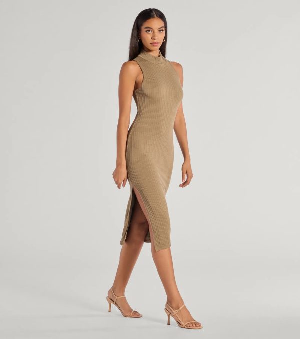 She's Stylish Mock Neck Cable Knit Midi Dress - Image 4