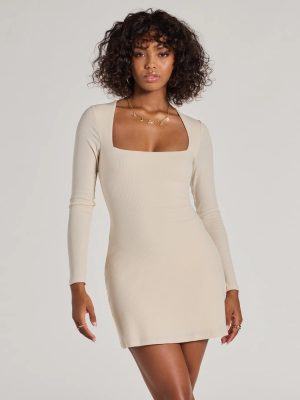 Casual Luxe Long Sleeve Ribbed Knit Mini Dress