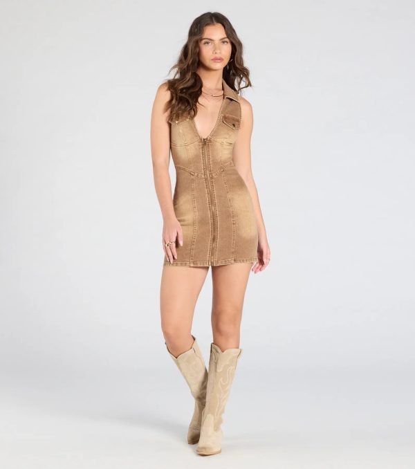 Style In Stride V-Neck Collar Denim Mini Dress - Image 3