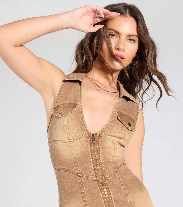 Style In Stride V-Neck Collar Denim Mini Dress - Image 4