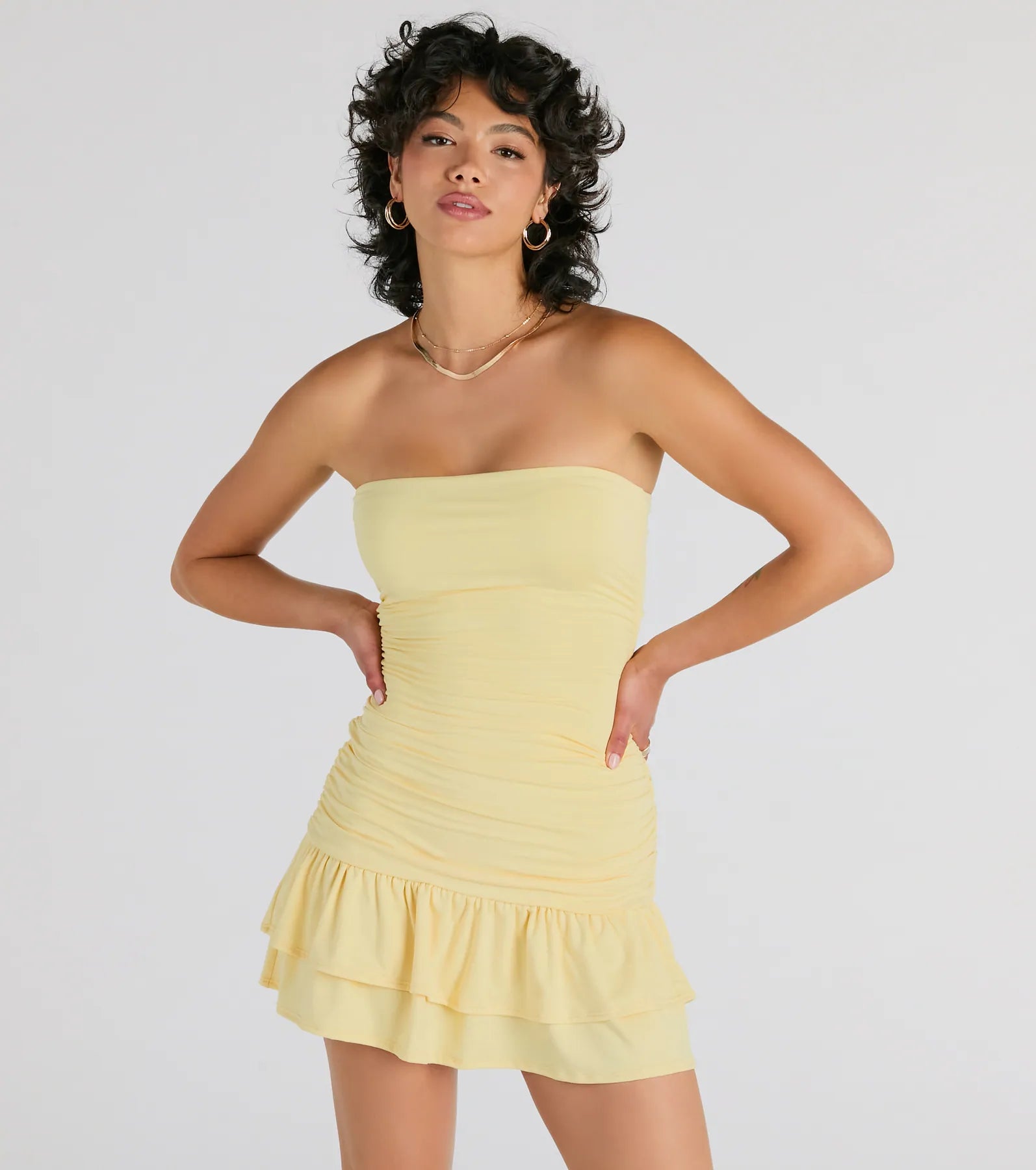 Here Comes The Sun Strapless Ruffled Mini Dress - Image 15